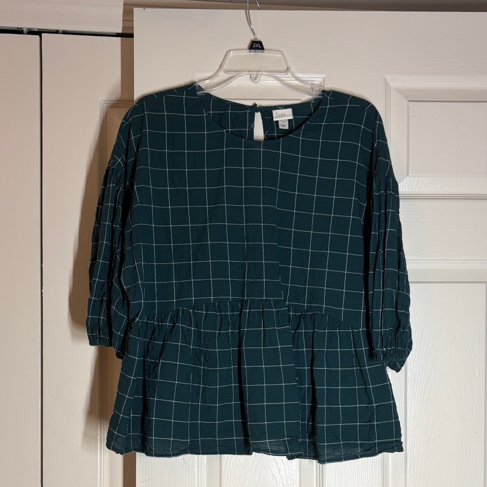 a new day Green Checkered Blouse